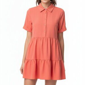 *Molly Bracken Vibrant Coral Pleated Dress – Size Medium (Oversized Fit)